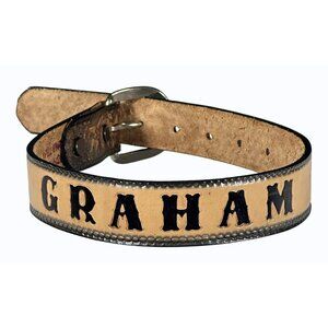 Vtg BRUSHY CREEK Boys Leather Belt Embossed Deer‎ Design & "GRAHAM" Size 10, 25"